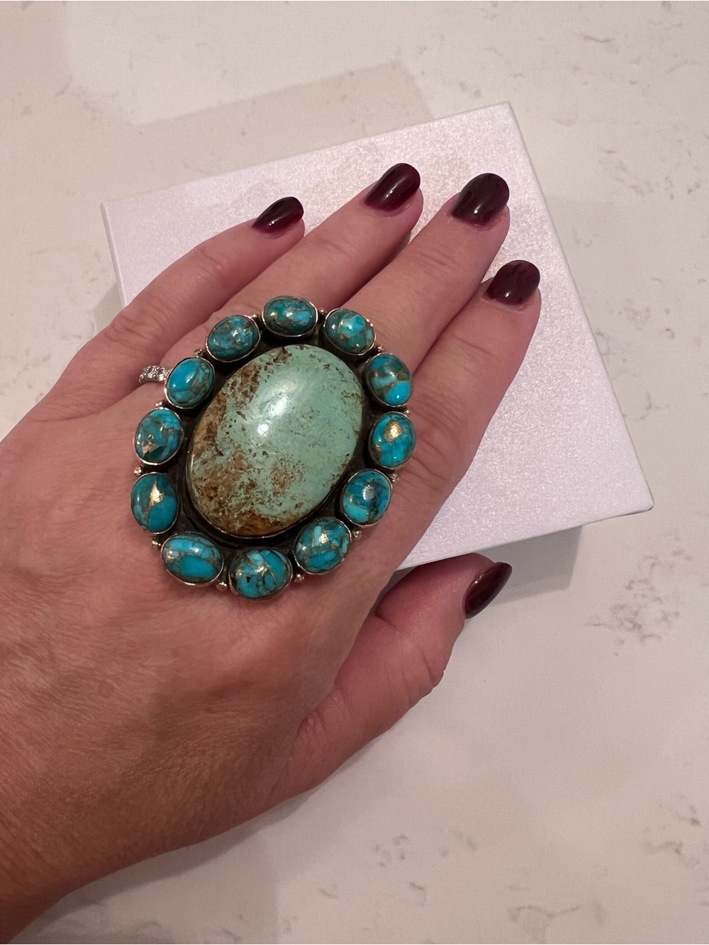 Turquoise & Copper Adjustable Statement Cocktail Ring - NWOT